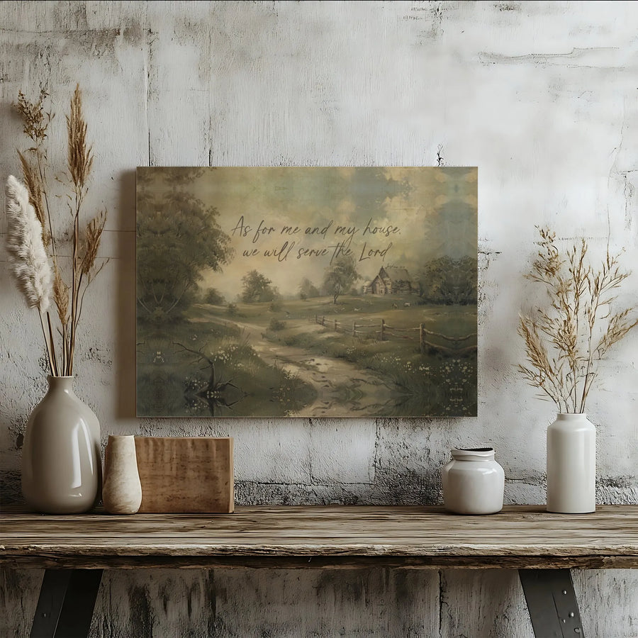 As For Me And My House Canvas Print | Joshua 24:15 Bible Verse Wall Art | Premium 1.25-inch Gallery Wrap | Rustic Christian Farmhouse Gift