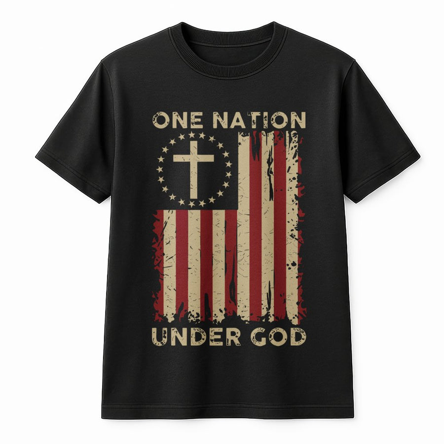 One Nation Under God T-Shirt | Patriotic American Flag Cross Graphic | Premium Cotton Unisex Apparel | Faith and Freedom Christian Gift