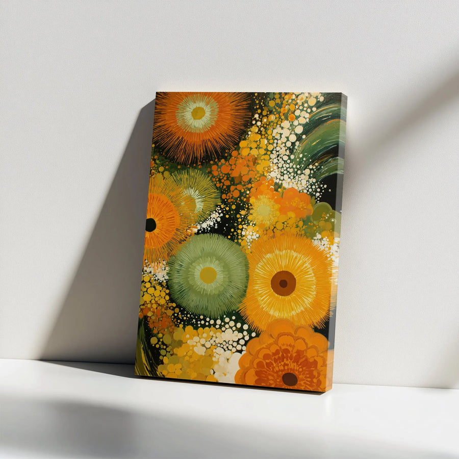 Mid Century Modern Floral Canvas | Abstract Orange & Green Botanical Wall Art | Premium Thick Gallery Wrapped Print | Living Room Decor Gift