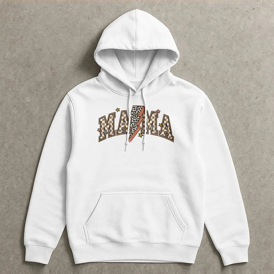Mama Hoodie | Retro Checkered Lightning Bolt Graphic | Premium Cotton Blend | Trendy Mom Gift for Birthday or Mother's Day 2026