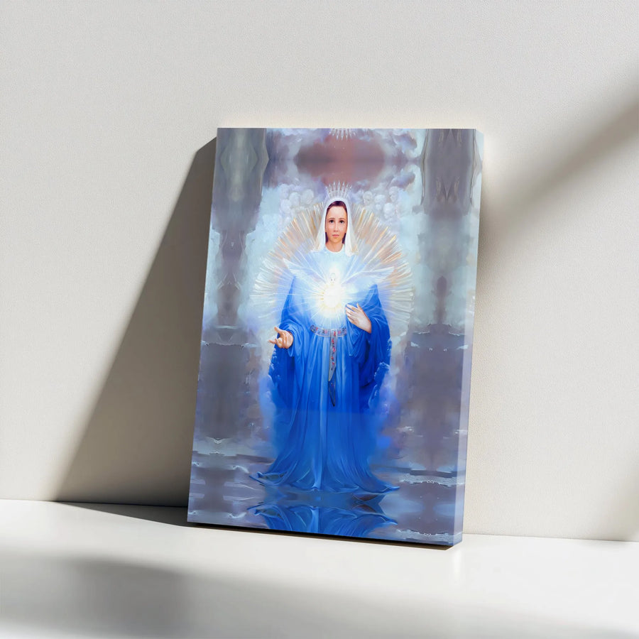 Virgin Mary Canvas Wall Art | Immaculate Heart & Holy Spirit Dove | Premium Gallery Wrap Decor | Religious Gift for Catholic Home