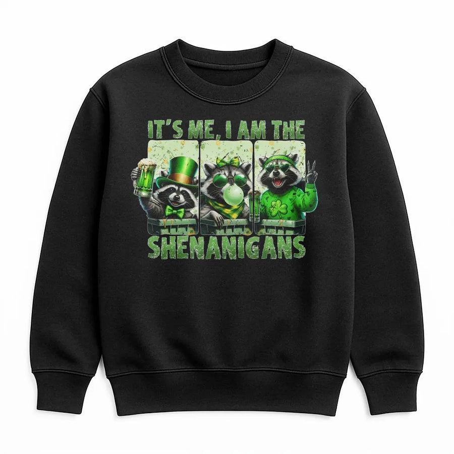 St. Patrick's Day Raccoon Sweatshirt | Funny It's Me I Am The Shenanigans Graphic | Premium Cotton Blend Unisex Pullover | Holiday Party Gift For Her Him