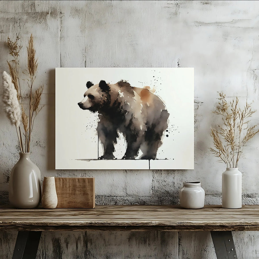 Watercolor Grizzly Bear Wall Art | Modern Wildlife Animal Portrait | Premium Gallery-Wrapped Canvas | Rustic Lodge & Cabin Decor