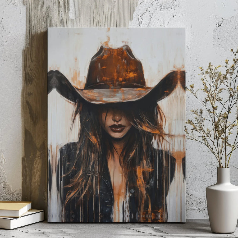 Cowgirl Canvas Wall Art | Abstract Western Portrait Print | Premium Gallery Wrapped Decor | Modern Boho Bedroom or Living Room Gift