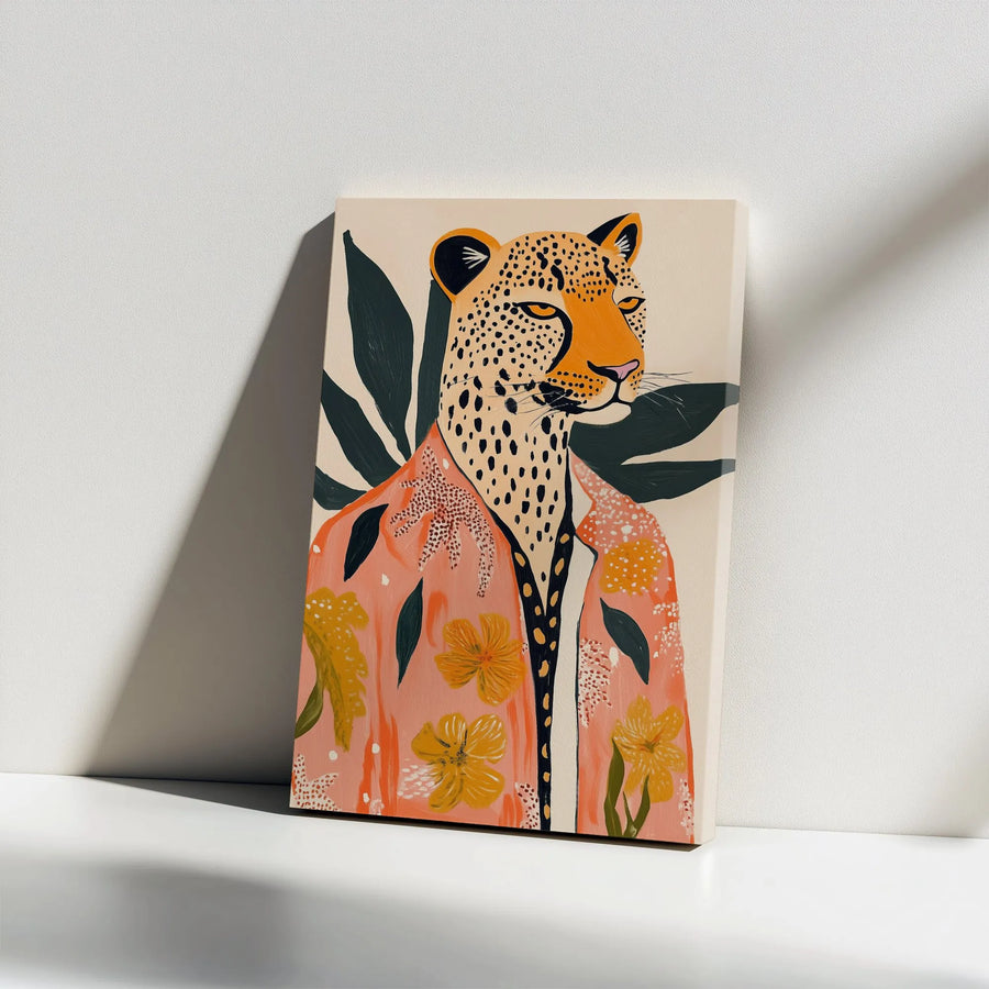 Dapper Leopard Canvas Print | Tropical Animal Portrait Wall Art | Premium 1.25" Thick Canvas | Eclectic Jungle & Boho Home Decor Gift