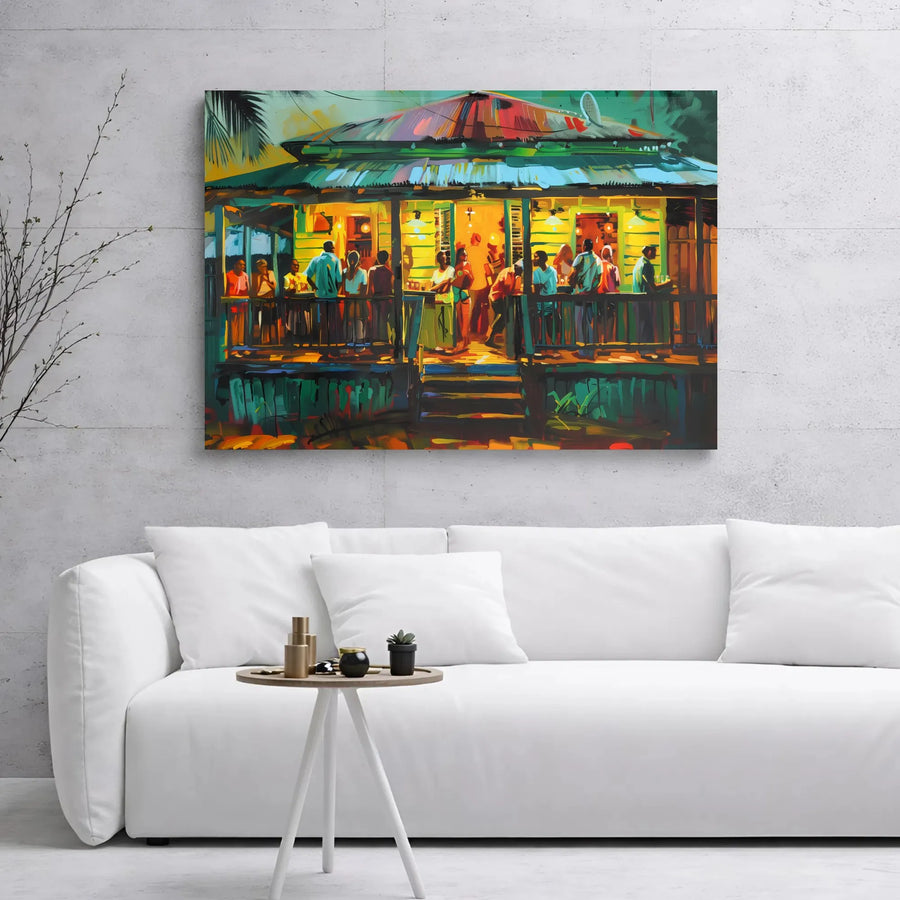 Caribbean Beach Bar Canvas Art | Vibrant Tropical Nightlife Wall Decor | Premium 1.25-Inch Gallery Wrap | Ready To Hang Island Home Interior