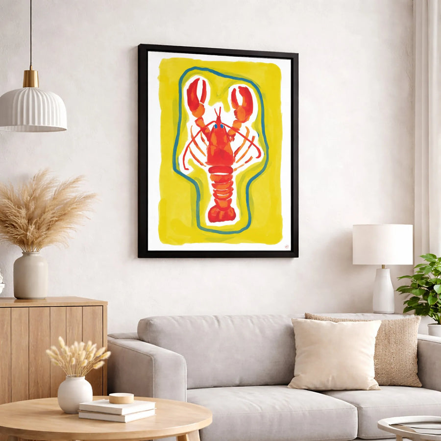 Red Lobster Wall Art | Abstract Coastal Kitchen Decor | Premium Gallery Wrap Canvas | Vibrant Modern Print for Seafood Lovers