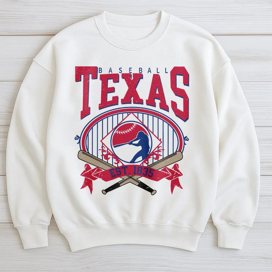 Texas Baseball Sweatshirt | Vintage Style Game Day Sweatshirt | Premium Cotton Blend | Gift for Texas Sports Fan