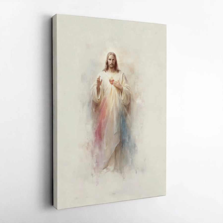 Divine Mercy Jesus Canvas Wall Art | Watercolor Portrait Print | 1.25 Inch Gallery Wrap | Religious Christian Home Decor Gift