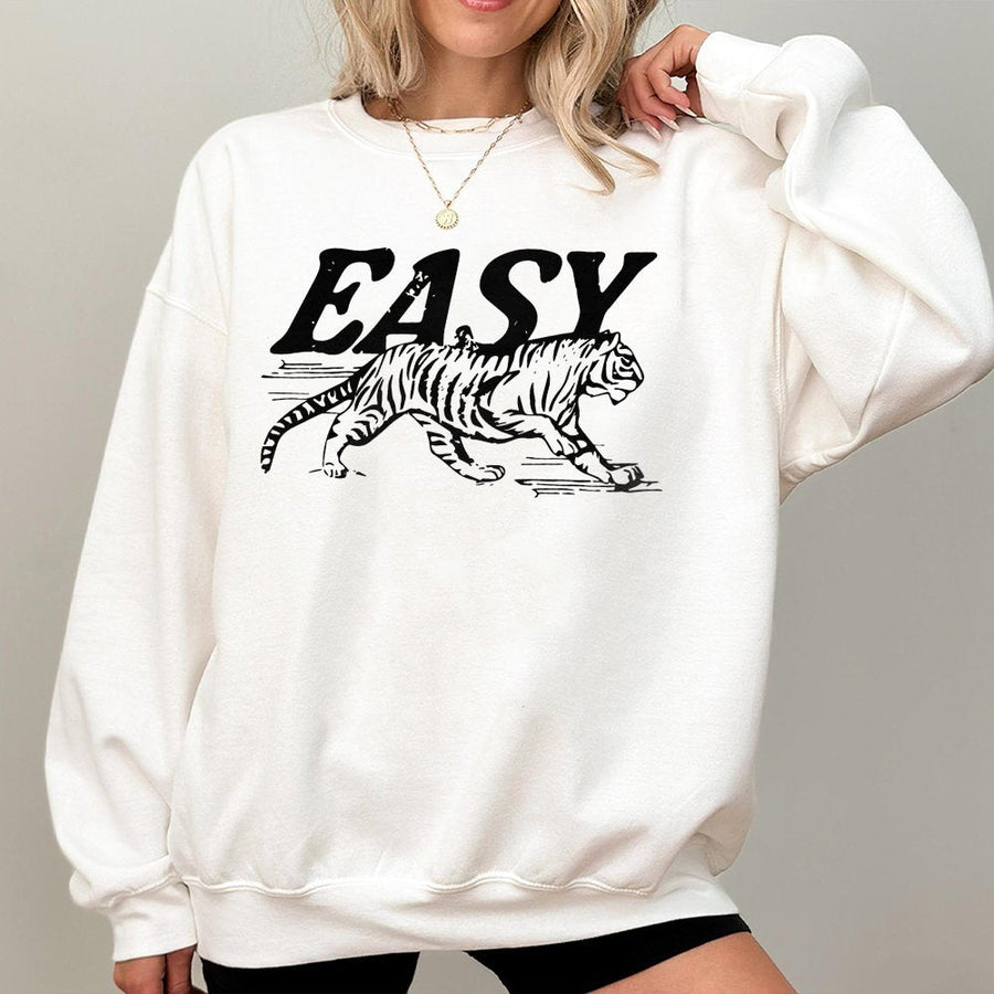 Easy Tiger Graphic Sweatshirt | Retro Wild Animal Print Design | Soft Cotton Blend Unisex Pullover | Trendy Aesthetic Gift For Him And Her