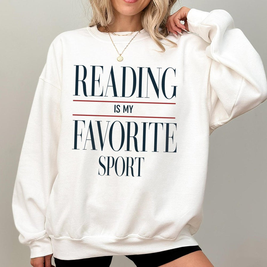 Reading Is My Favorite Sport Sweatshirt | Bookish Graphic Pullover | Premium Cotton Blend Cozy Crewneck | Gift for Readers, Librarians, and Bookworms