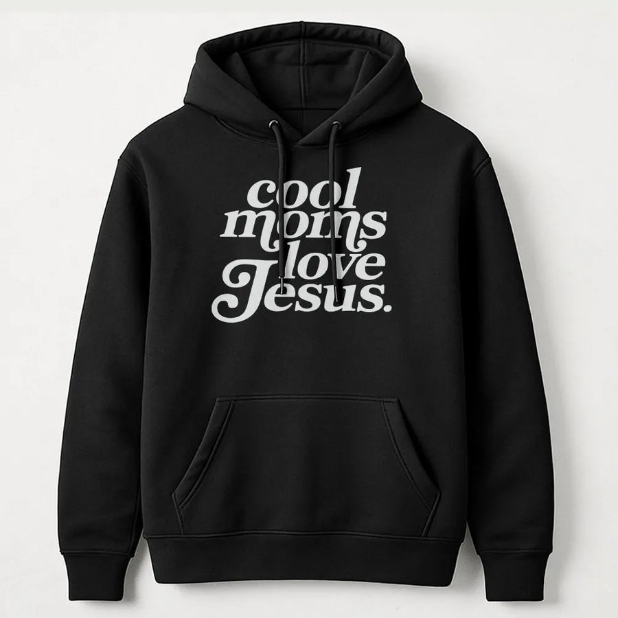 Cool Moms Love Jesus Hoodie | Retro Christian Graphic Sweatshirt | Premium Cotton Blend | Faith Based Gift for Mom, Religious Mama Apparel