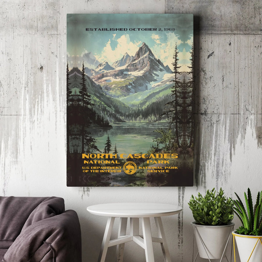 North Cascades National Park Wall Art | Vintage Travel Poster Print | Premium Gallery Wrapped Canvas | National Park Enthusiast Gift