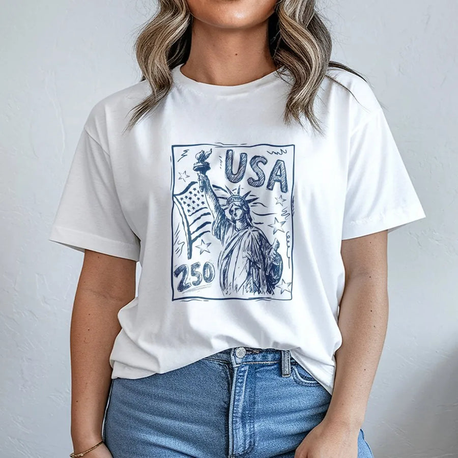 USA 250 T-Shirt | Retro Statue of Liberty Graphic | Premium Soft Cotton Blend | Commemorative 4th of July Patriotic Gift