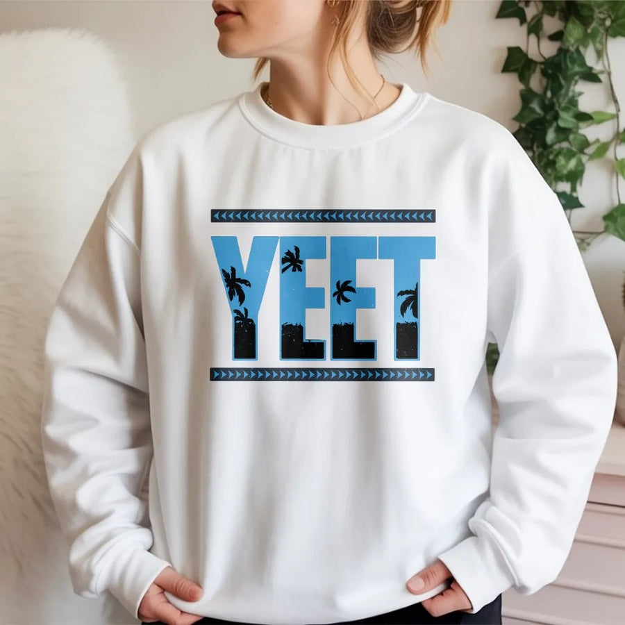Yeet Graphic Sweatshirt | Tropical Palm Leaf Lettering | Premium Cotton Blend | Wrestling Fan Gift For Him & Her