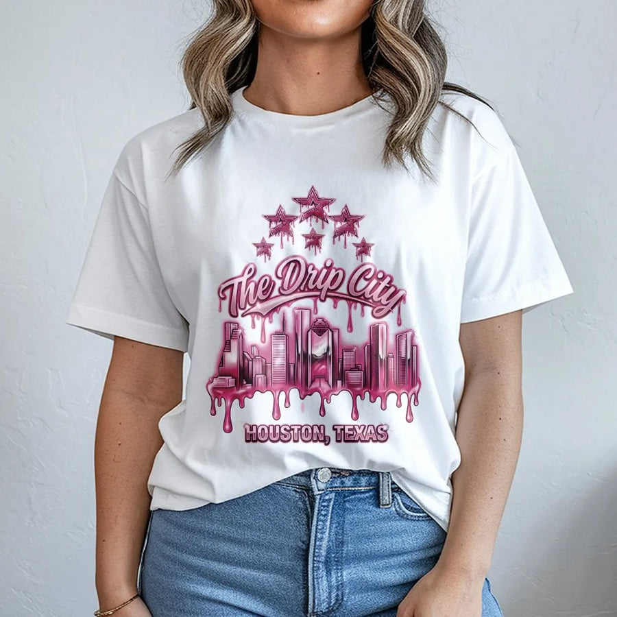 Houston Texas T-Shirt | The Drip City Graffiti Skyline Design | Premium Cotton Blend Sweatshirt | Unisex Houston Pride Gift