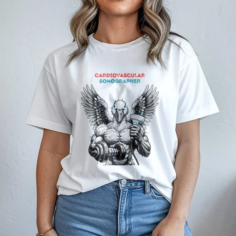 Cardiovascular Sonographer T-Shirt | Funny Muscular Bird Graphic | Premium Cotton Tee | Gift for Ultrasound Technician
