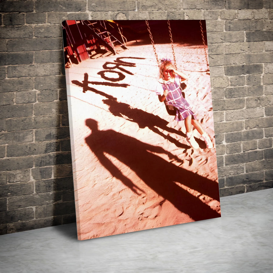 Surreal Playground Vertical Canvas | Mysterious Shadow & Girl on Swing Art | Premium High-Resolution Canvas | Collector's Surreal Wall Decor