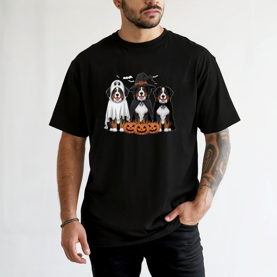Bernese Mountain Dog Halloween T-Shirt | Spooky Ghost Witch Pumpkin Graphic | Premium 100% Cotton Tee | Gift for Dog Mom and Dad