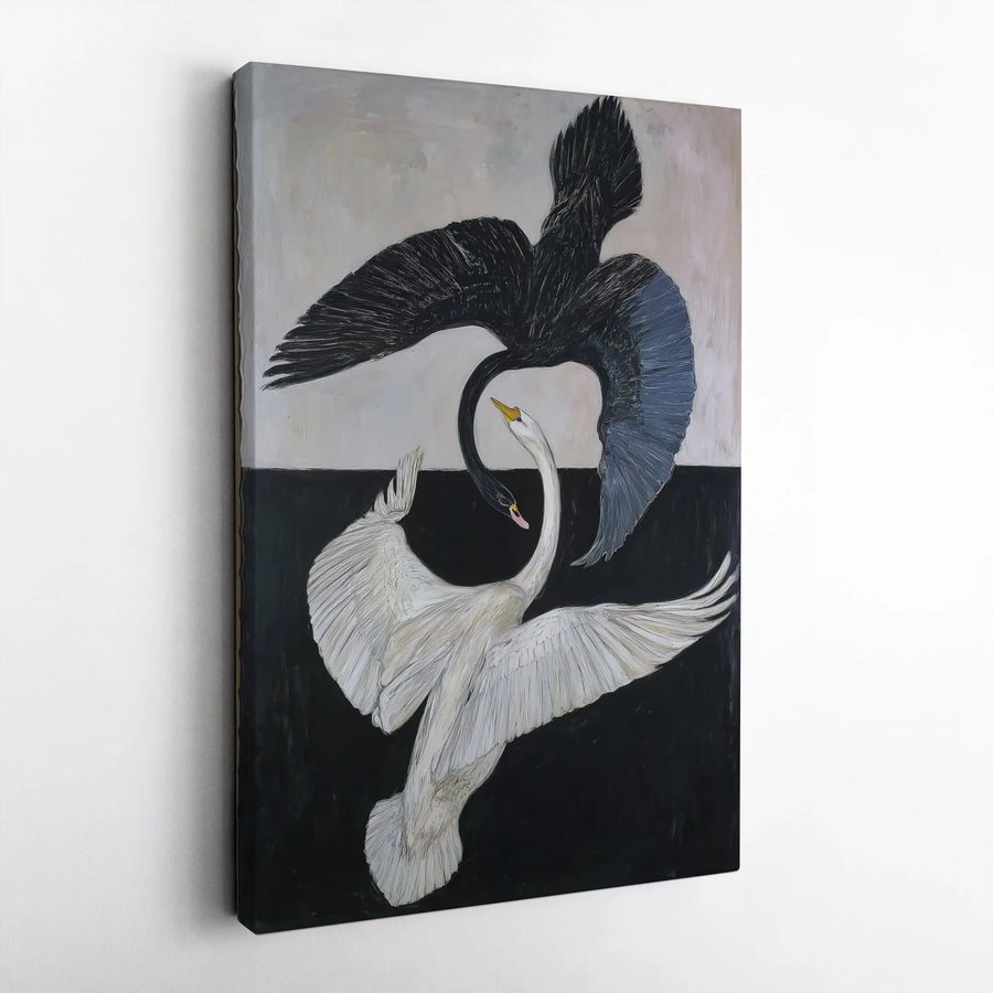 Black and White Swan Canvas Wall Art | Yin Yang Bird Duality Print | 1.25-Inch Premium Gallery Wrap | Modern Minimalist Home Decor Gift