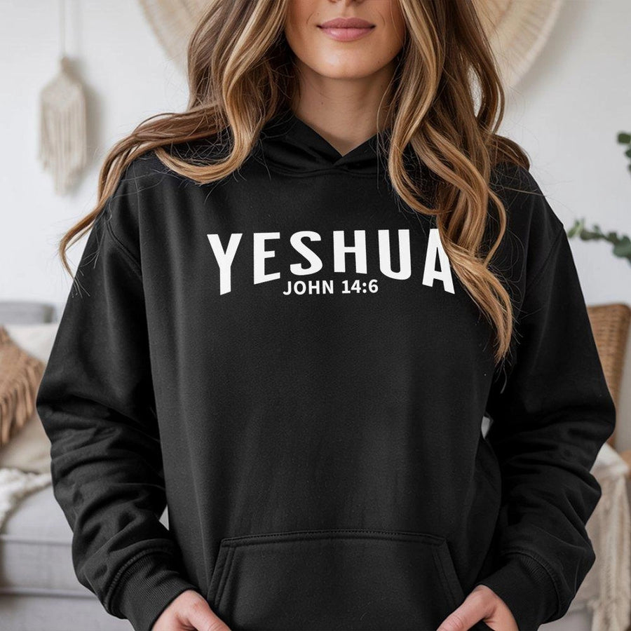 Yeshua Hoodie | John 14:6 Bible Verse Graphic Print | Premium Cotton Blend Sweatshirt | Inspirational Christian Faith Gift For Men Women