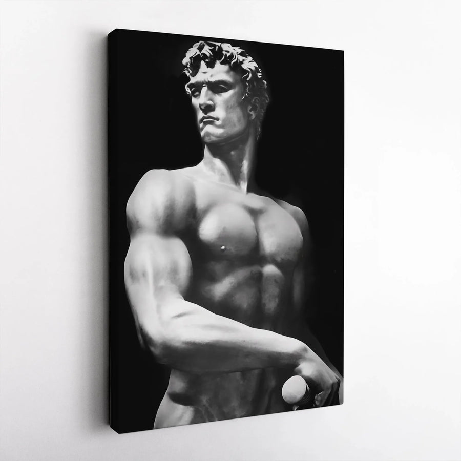 Greek Statue Canvas Wall Art | Black and White Michelangelo David Portrait | Premium Gallery Wrapped Decor | Modern Office Home Art