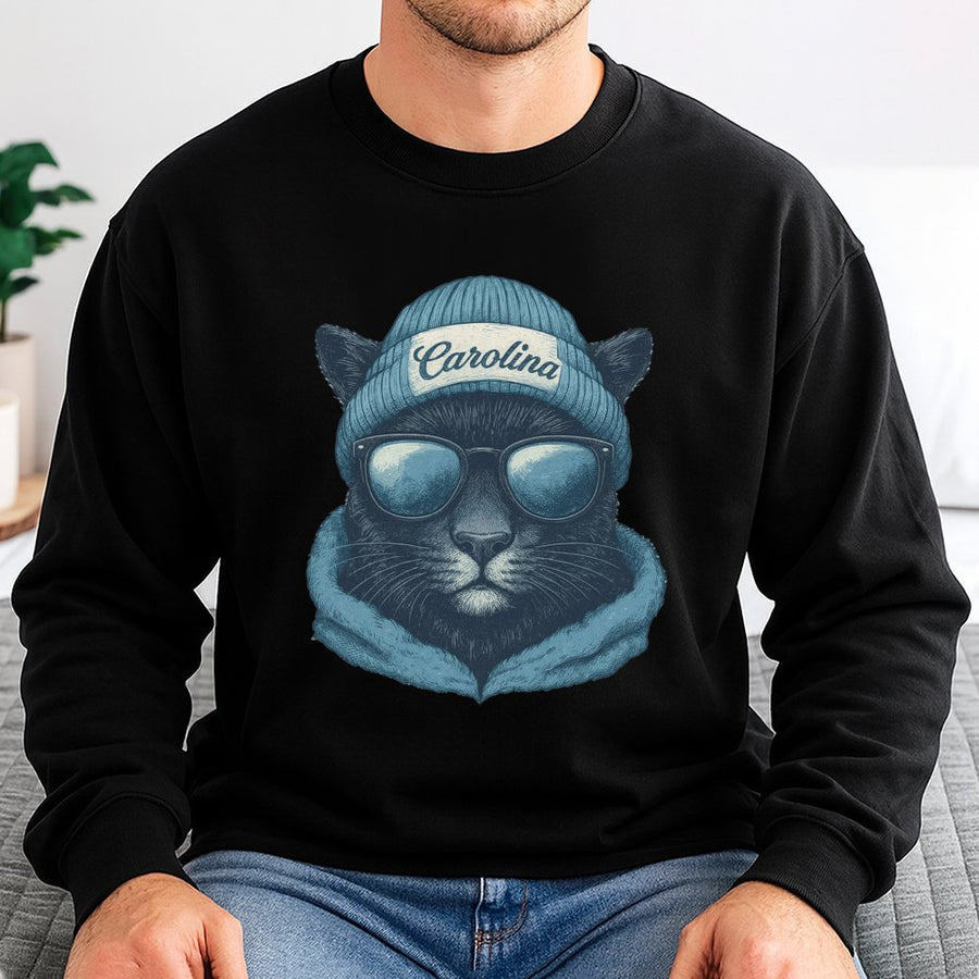 Carolina Cool Black Panther Mascot With Beanie And Sunglasses Sweatshirt