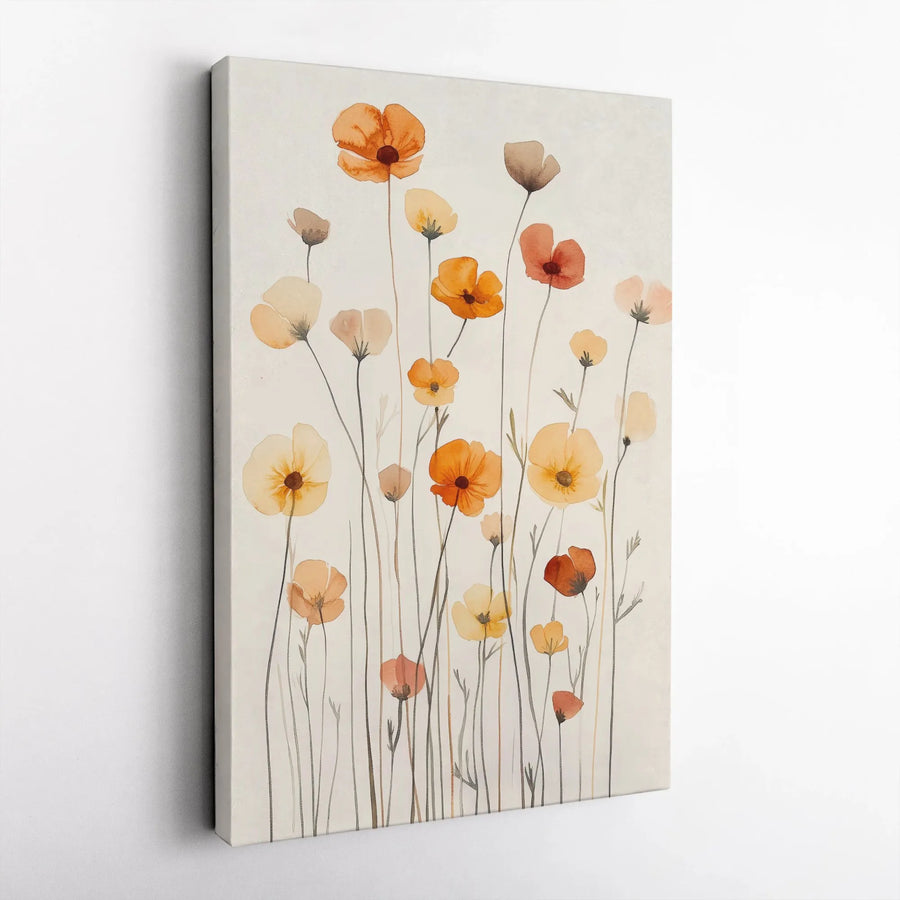 Watercolor Wildflower Canvas Wall Art | Orange and Yellow Floral Print | Gallery Quality Thick Profile | Modern Home Decor Gift