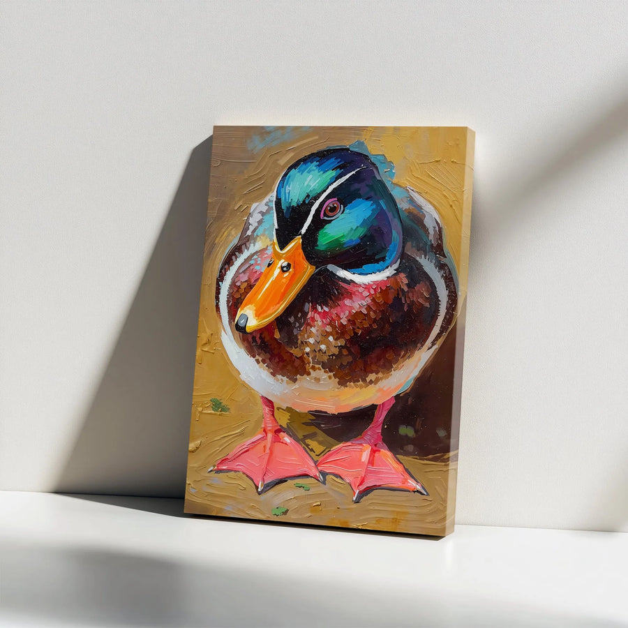 Mallard Duck Canvas Wall Art | Vibrant Painterly Style Print | Premium Gallery Wrapped Canvas | Gift for Nature Lover & Rustic Cabin Decor