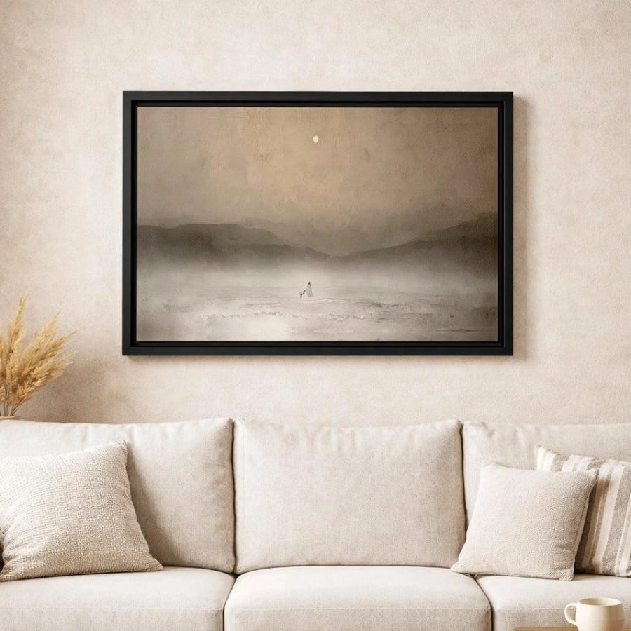 Misty Mountain Landscape Canvas Print | Solitary Figure Art | Premium Fade-Resistant Wall Decor | Modern Minimalist Home Office Gift