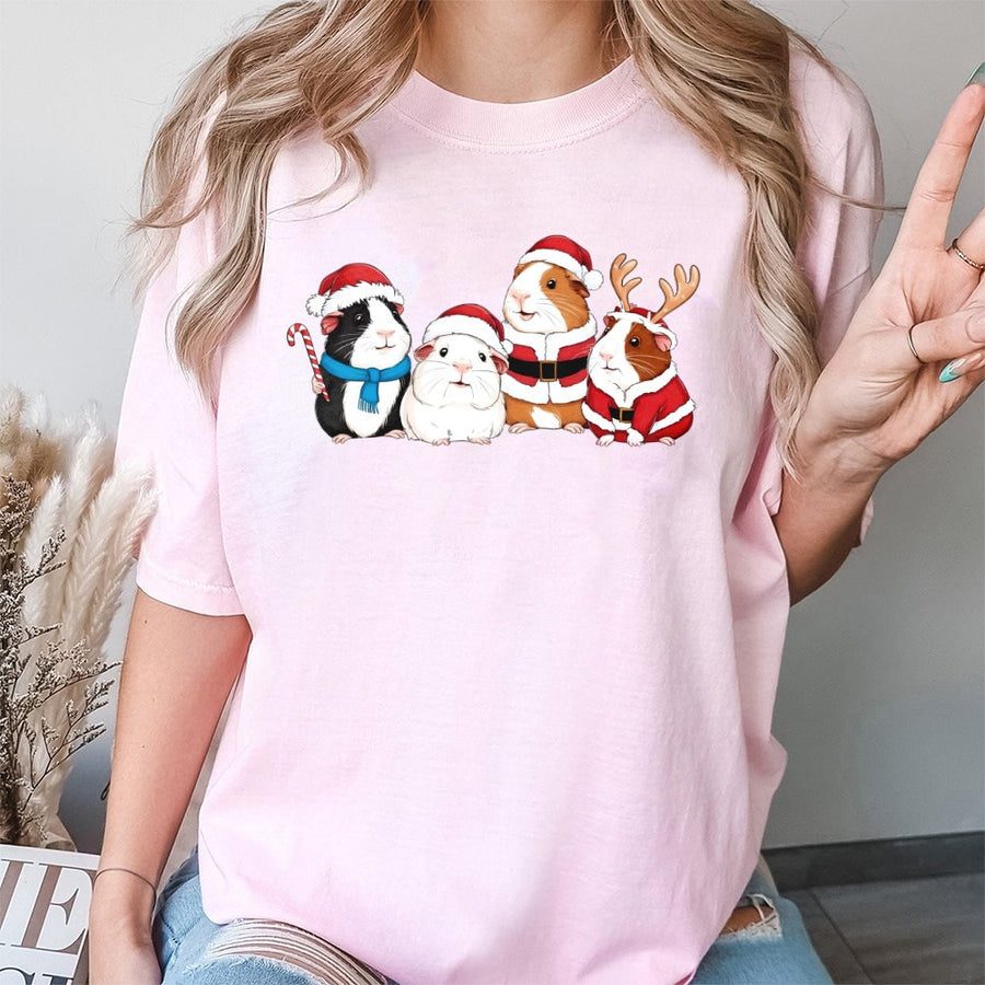 Guinea Pig Christmas T-Shirt | Cute Santa Reindeer Graphic | 100% Cotton Premium Tee | Holiday Gift for Pet Lovers
