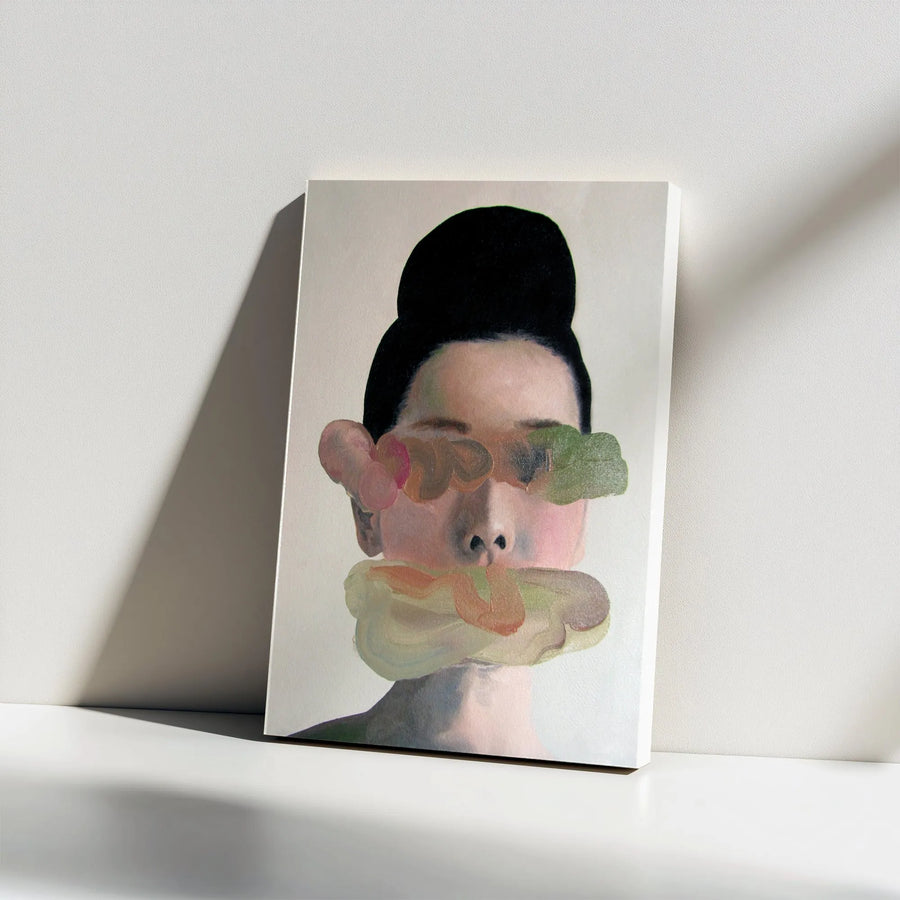 Abstract Portrait Canvas Wall Art | Surreal Female Face with Obscured Features | Premium Gallery Wrap Print | Modern Home & Office Decor