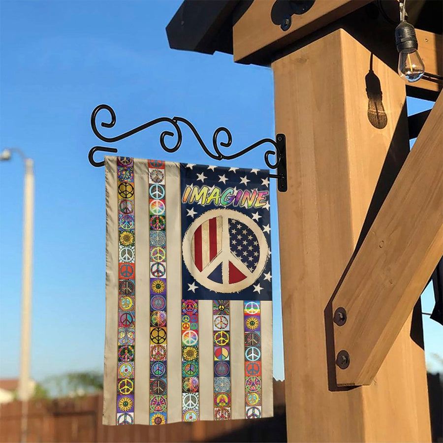 Imagine Peace Garden Flag | American Flag Hippie Boho Design | Premium Weather-Resistant Polyester | Patriotic Outdoor Yard Decor Gift