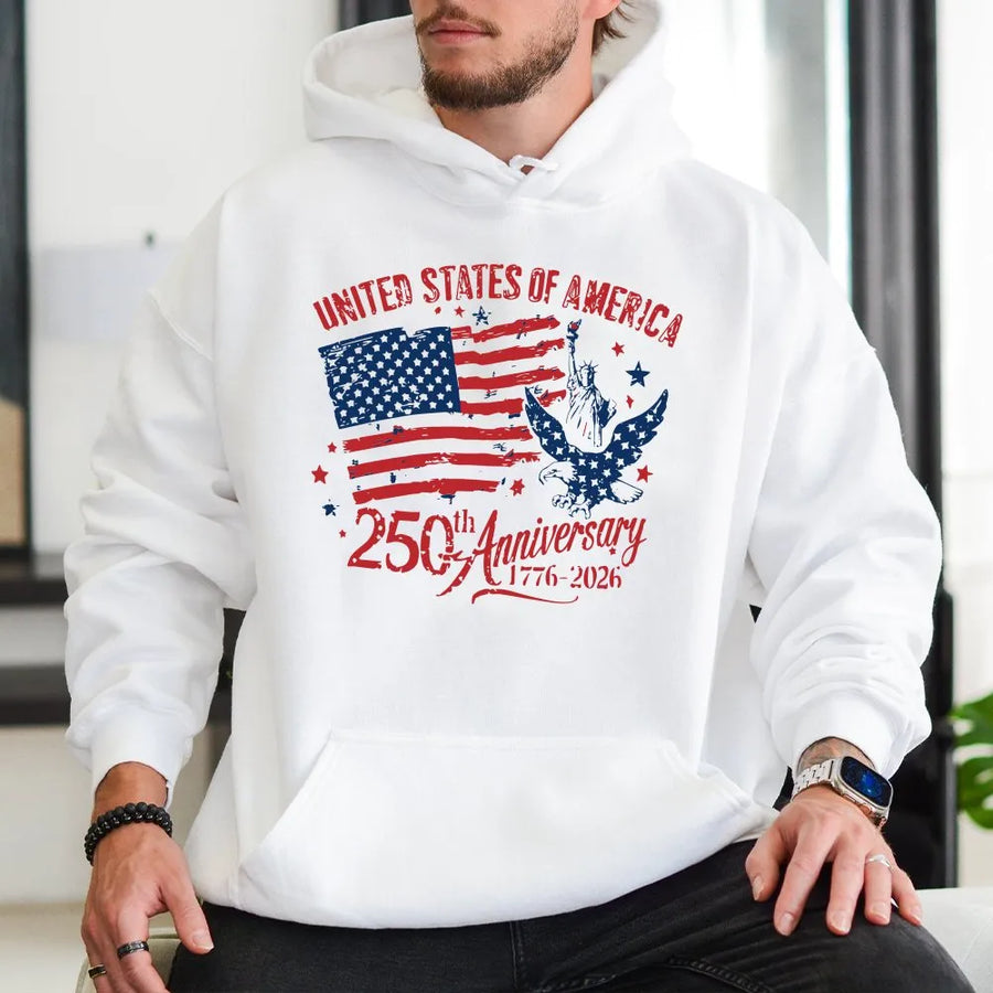 America 250th Anniversary Hoodie | Vintage American Flag & Eagle Design | Premium Cotton Blend | Unisex Commemorative USA Patriotic Gift
