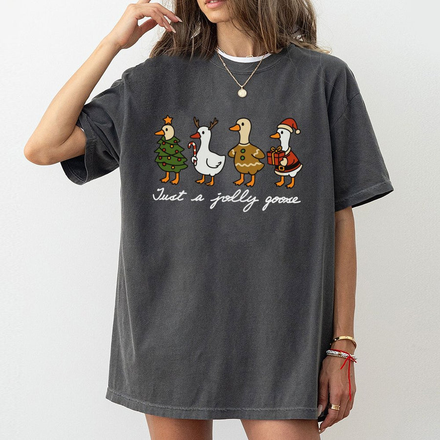 Jolly Goose Christmas T-Shirt | Funny Holiday Duck Graphic Tee | 100% Cotton Premium Gift | Cute Festive Apparel for Men and Women