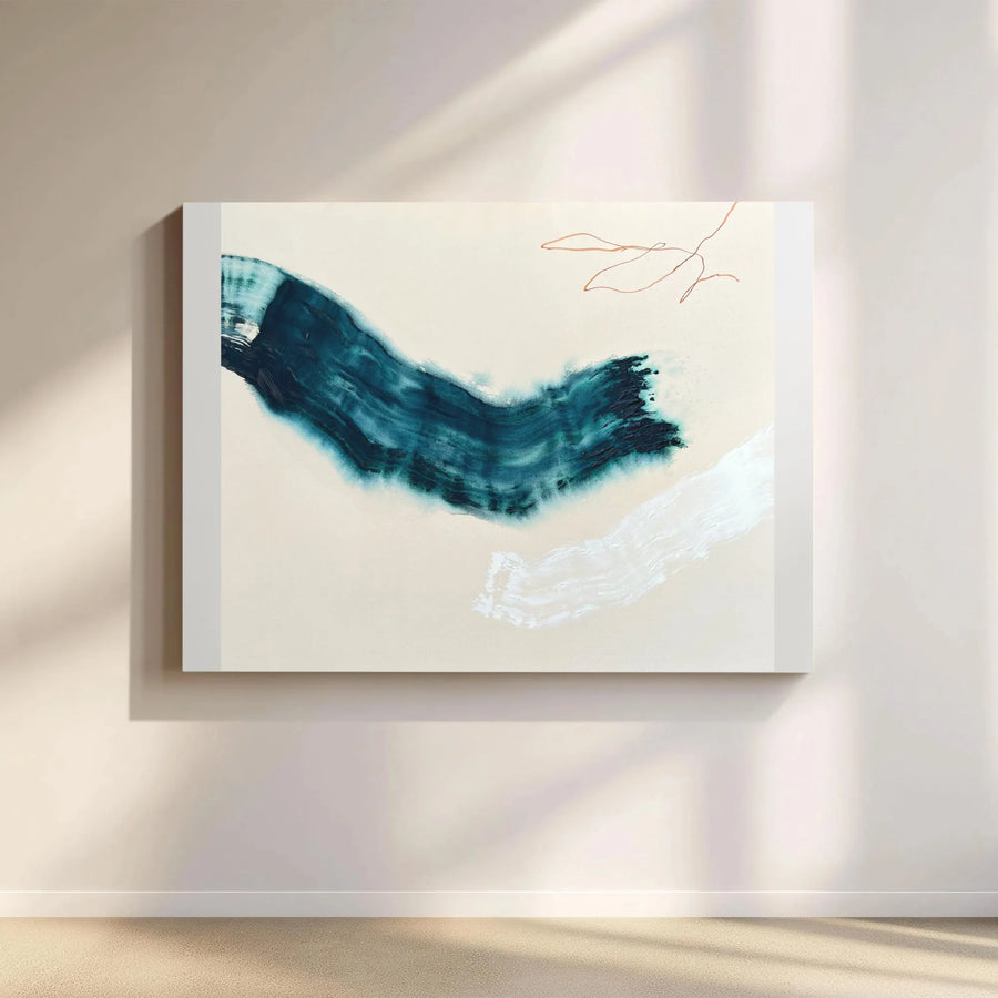 Abstract Canvas Wall Art | Teal and Cream Brushstroke Painting Print | Premium Gallery Wrapped Canvas | Modern Minimalist Home Decor Gift
