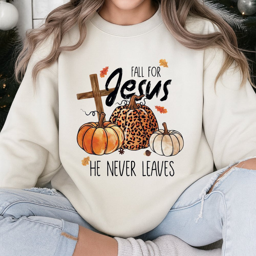 Fall For Jesus Sweatshirt | Faith-Based Autumn Pumpkin Design | Premium Cotton-Poly Blend | Christian Fall Gift For Women And Men