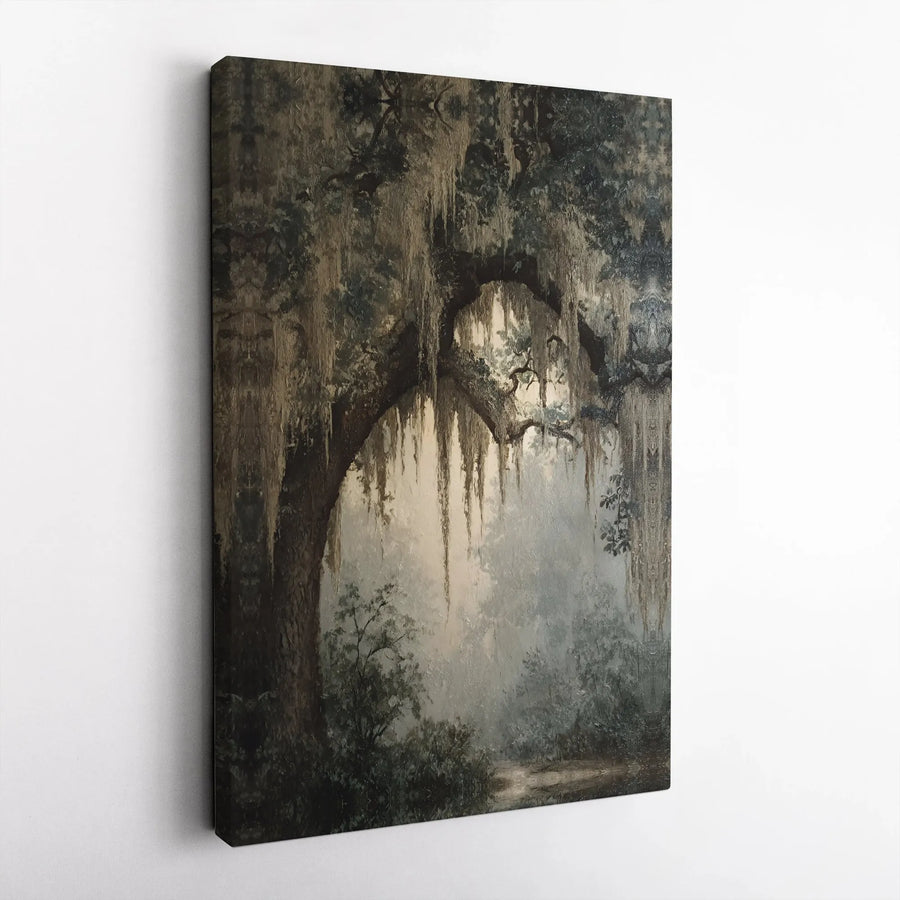 Vintage Southern Oak Tree Canvas Art | Moody Southern Gothic Landscape | Premium Gallery Wrapped Canvas | Farmhouse Wall Decor Gift