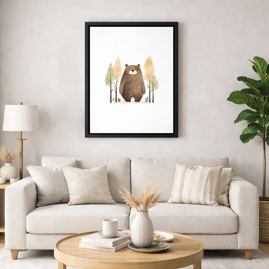 Cute Bear Canvas Wall Art | Watercolor Woodland Forest Nursery Decor | Premium Fade-Resistant Print | Whimsical Animal Gift for Kids Bedroom