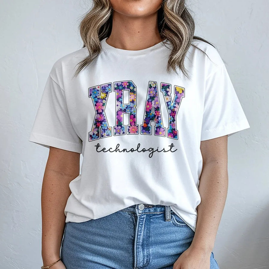 Xray Tech T-Shirt | Floral Radiology Technologist Design | Soft Crewneck Pullover | Gift for Medical Imaging Grad