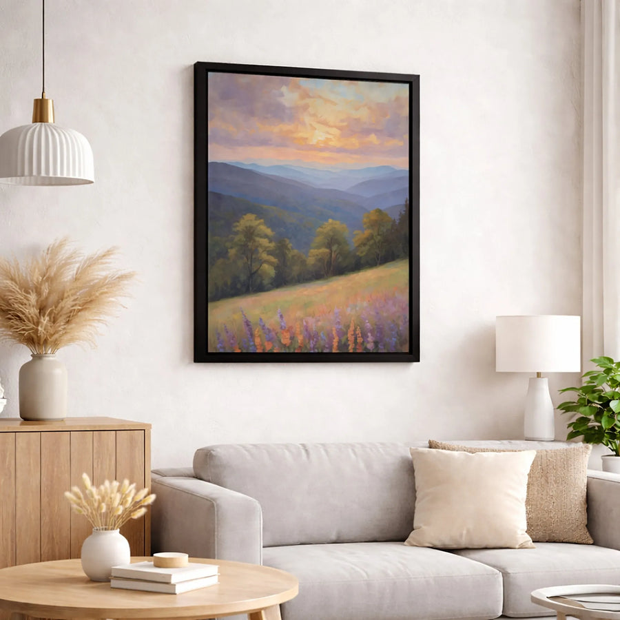 Mountain Sunset Canvas Wall Art | Impressionist Wildflower Meadow Landscape | 1.25-Inch Gallery Wrap Print | Nature Lover Home Decor Gift