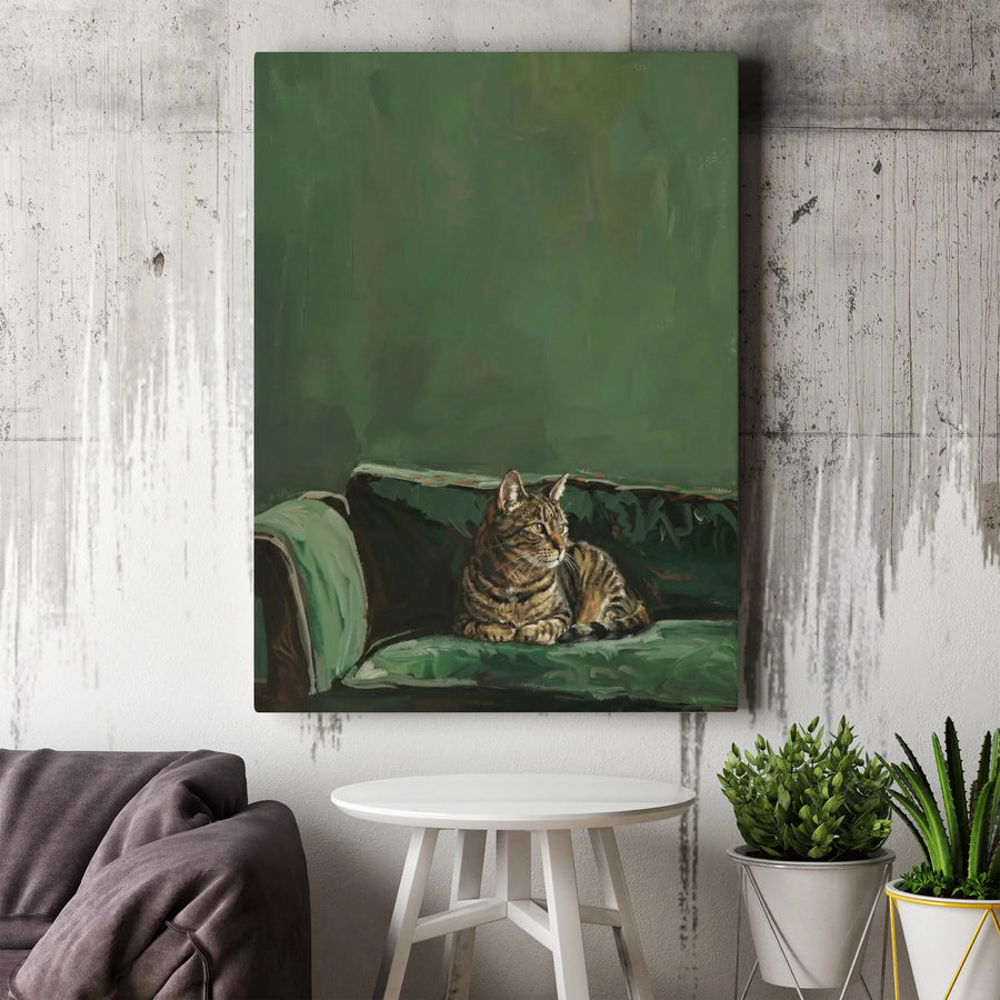 Tabby Cat Canvas Wall Art | Moody Oil Painting Style Print | Premium Fade-Resistant Canvas | Gift for Cat Lover Home Decor