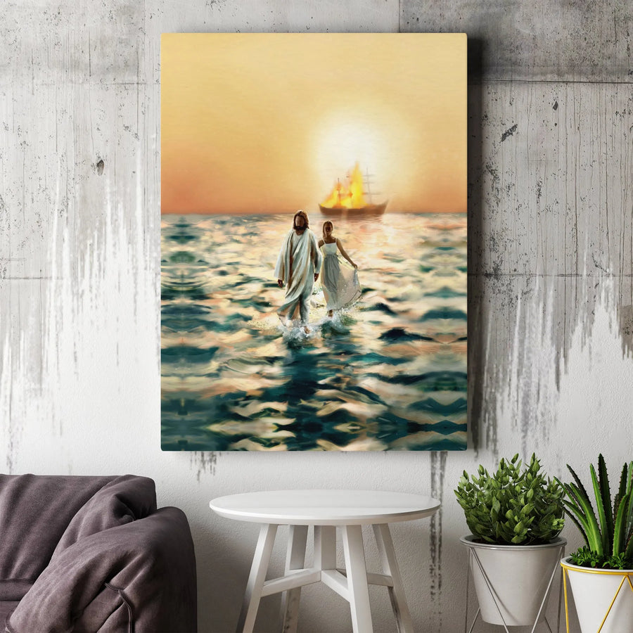 Jesus Walking On Water Canvas Wall Art | Faith-Based Religious Portrait | Gallery-Quality 1.25-Inch Profile | Spiritual Home Decor Gift