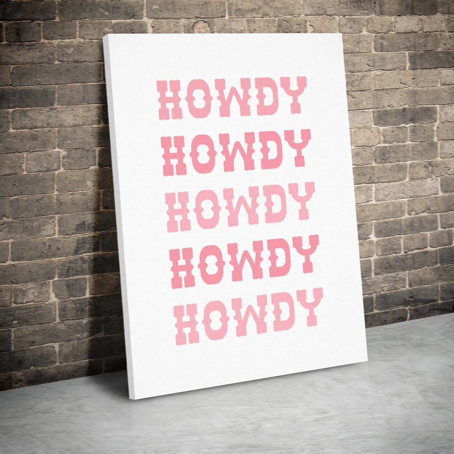 Howdy Wall Art Canvas | Pink Western Typography Decor | Premium Gallery Wrap Print | Aesthetic Cowboy Room Decor for Bedroom or Living Room