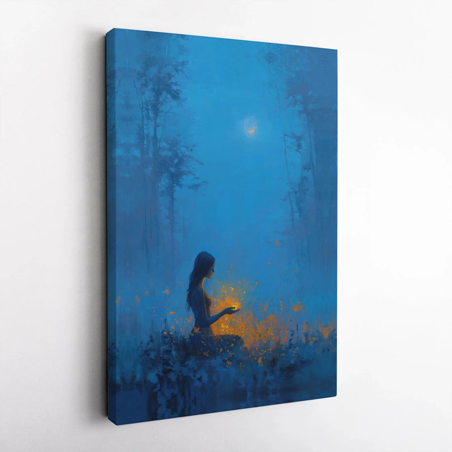 Mystical Forest Woman Canvas Art | Enchanting Moonlight Wall Decor | Premium Gallery Wrapped Canvas | Spiritual Meditation Room Decor Gift