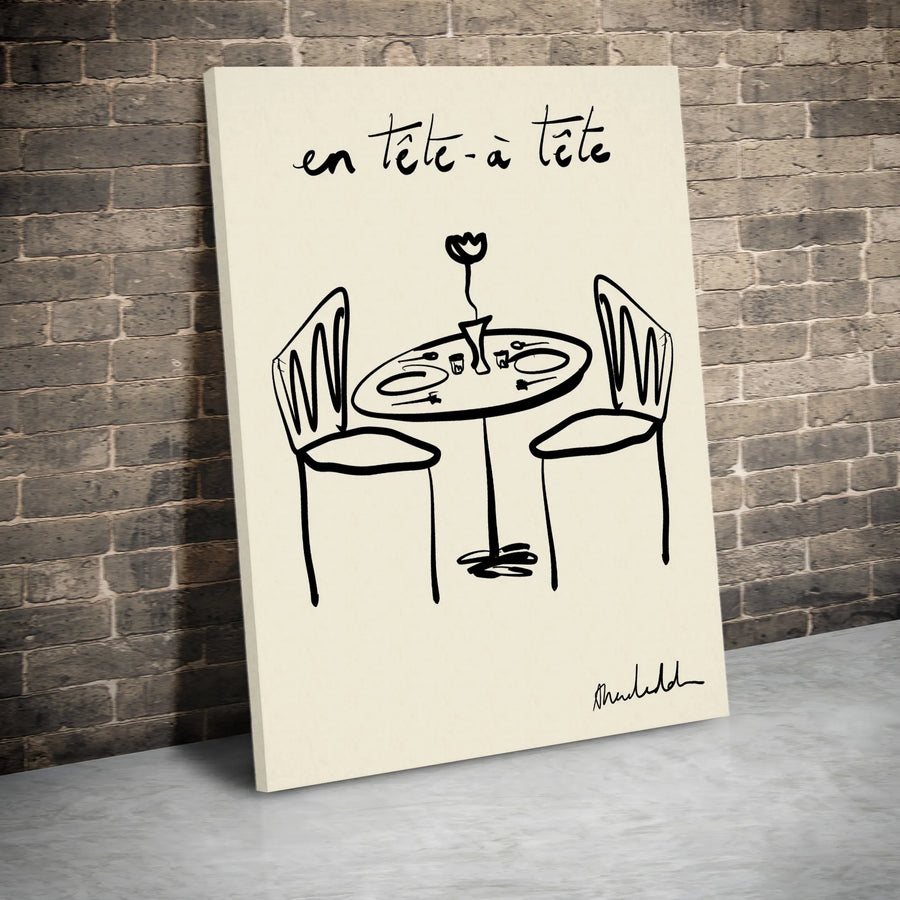 Tête-à-Tête Canvas Wall Art | Minimalist French Line Art Sketch | Premium Gallery Wrapped Canvas | Romantic Kitchen Decor Gift