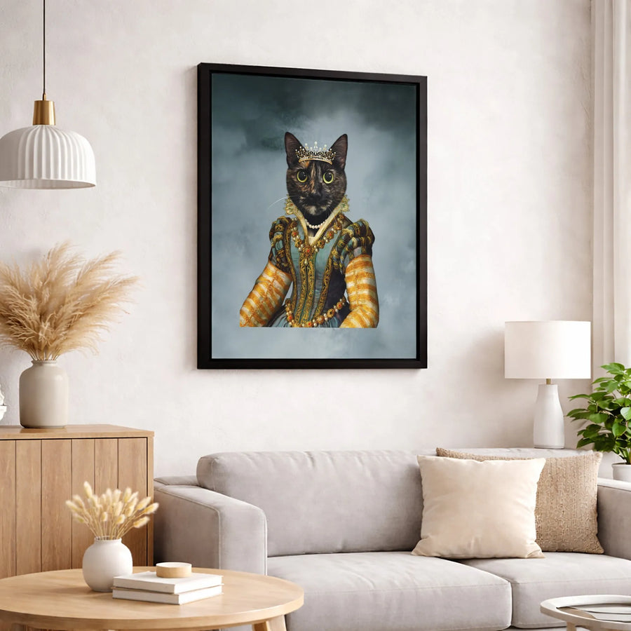 Royal Tortoiseshell Cat Portrait | Renaissance Queen in Crown & Gown | Gallery-Wrapped Canvas Art | Premium Pet Lover Gift Home Decor