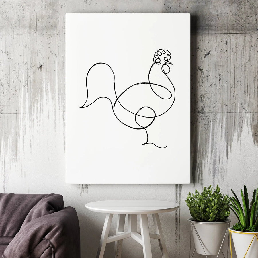 Minimalist Rooster Wall Art | Continuous One Line Drawing | Premium Gallery Wrapped Canvas | Farmhouse Kitchen Decor Gift