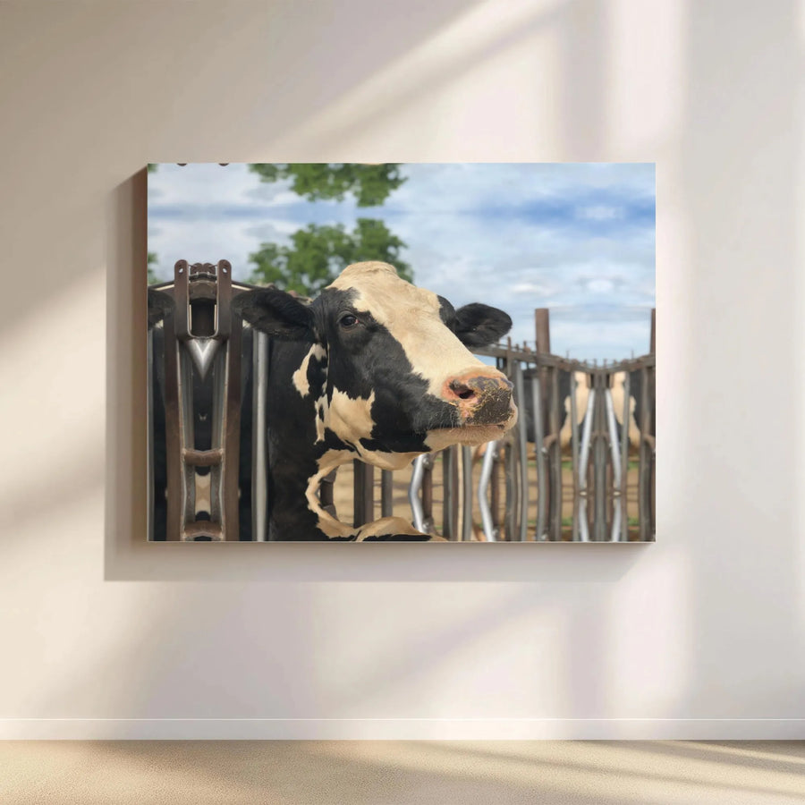 Farmhouse Cow Canvas Wall Art | Realistic Dairy Cow Farm Animal Portrait | Premium Gallery Wrapped Decor | Rustic Country Home Gift