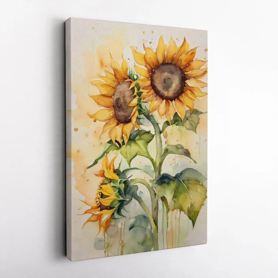 Watercolor Sunflower Canvas Wall Art | Gallery Wrapped Floral Painting | Premium Fade-Resistant Print | Botanical Home Decor for Living Room